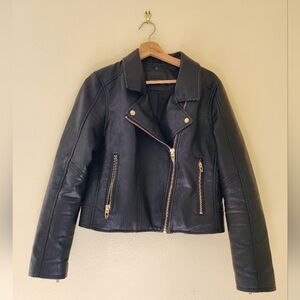 Blank NYC Black Leather Jacket with Gold Accents